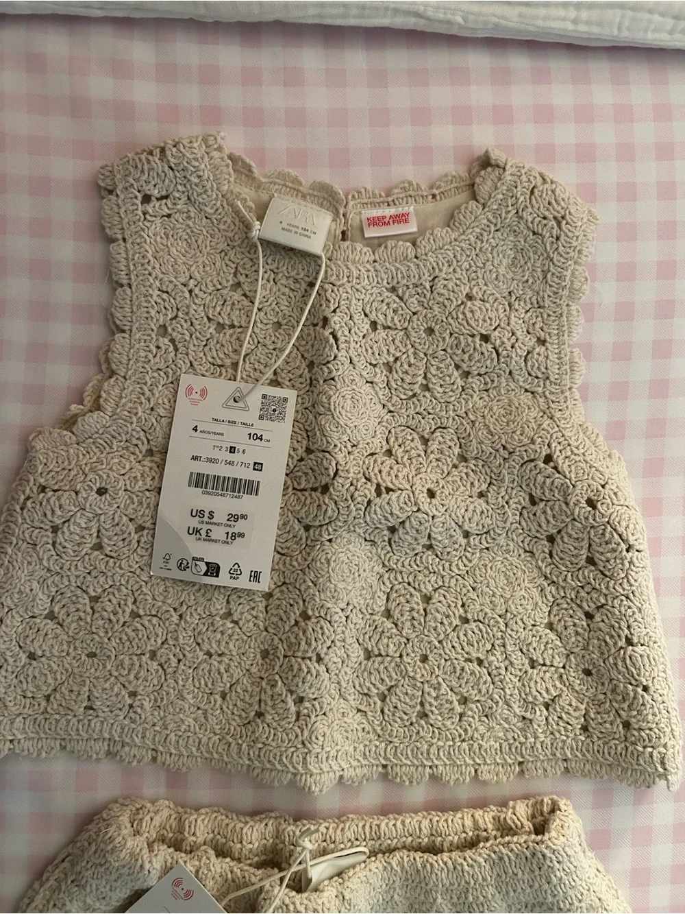 Zara Cream Crochet Floral Kids Matching Set